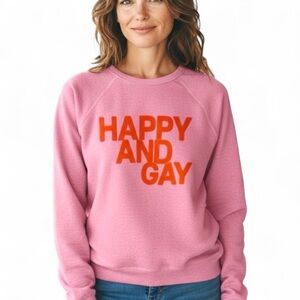 Freecity * Women’s Happy and Gay Crewneck Sweatshirt in Pink Size XS